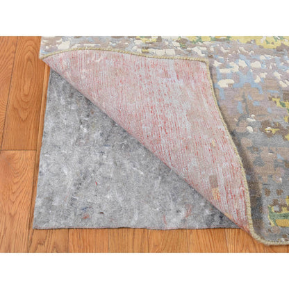 Modern and Contemporary Wool & Pure Silk Hand Knotted Rug Grey No Border 10.0X14.1 -O087581
