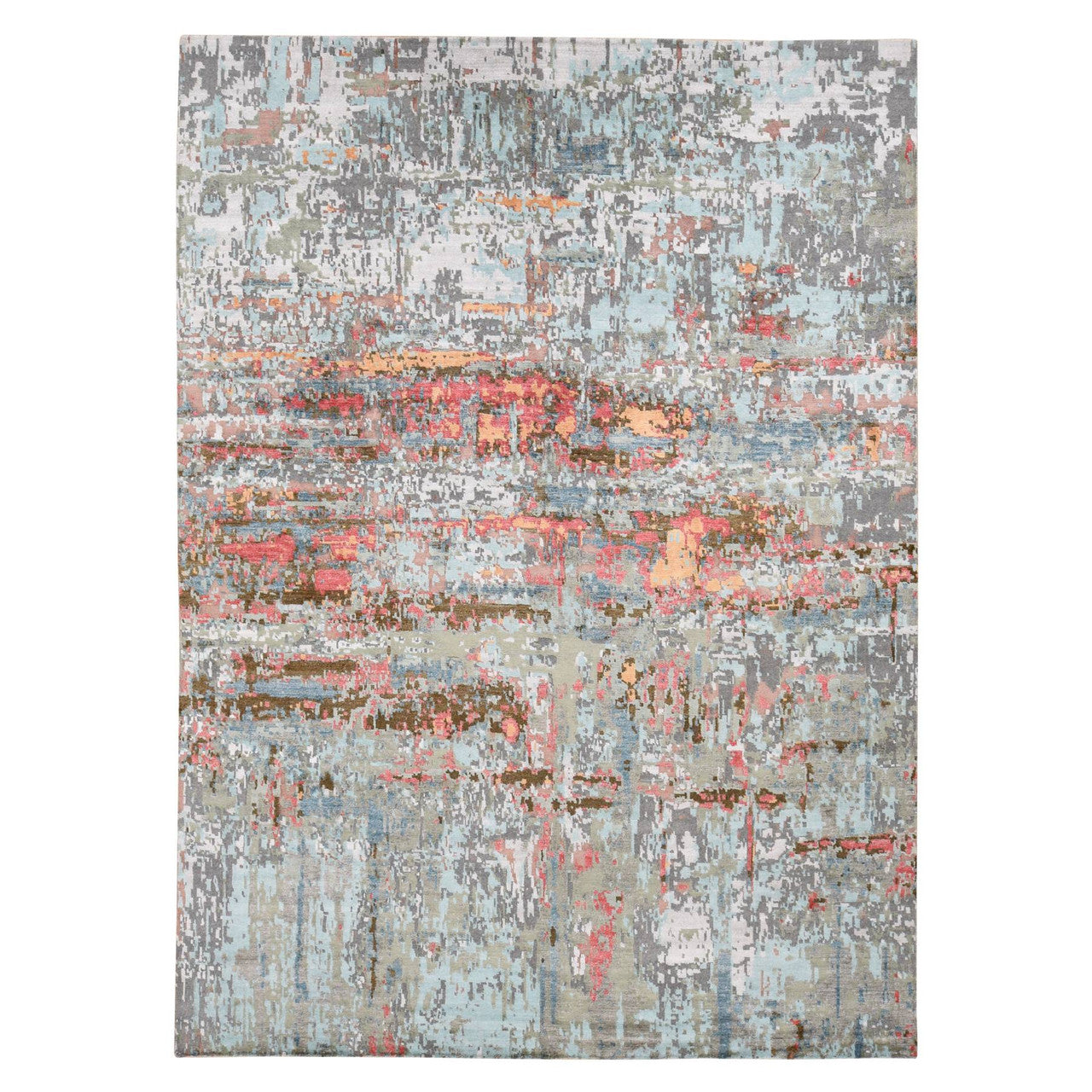 Modern and Contemporary Wool & Silk Hand Knotted Rug Grey No Border 9.10X13.8 -O087583