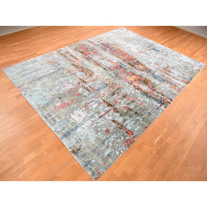 Modern and Contemporary Wool & Silk Hand Knotted Rug Grey No Border 9.10X13.8 -O087583