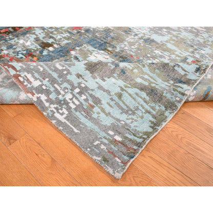 Modern and Contemporary Wool & Silk Hand Knotted Rug Grey No Border 9.10X13.8 -O087583