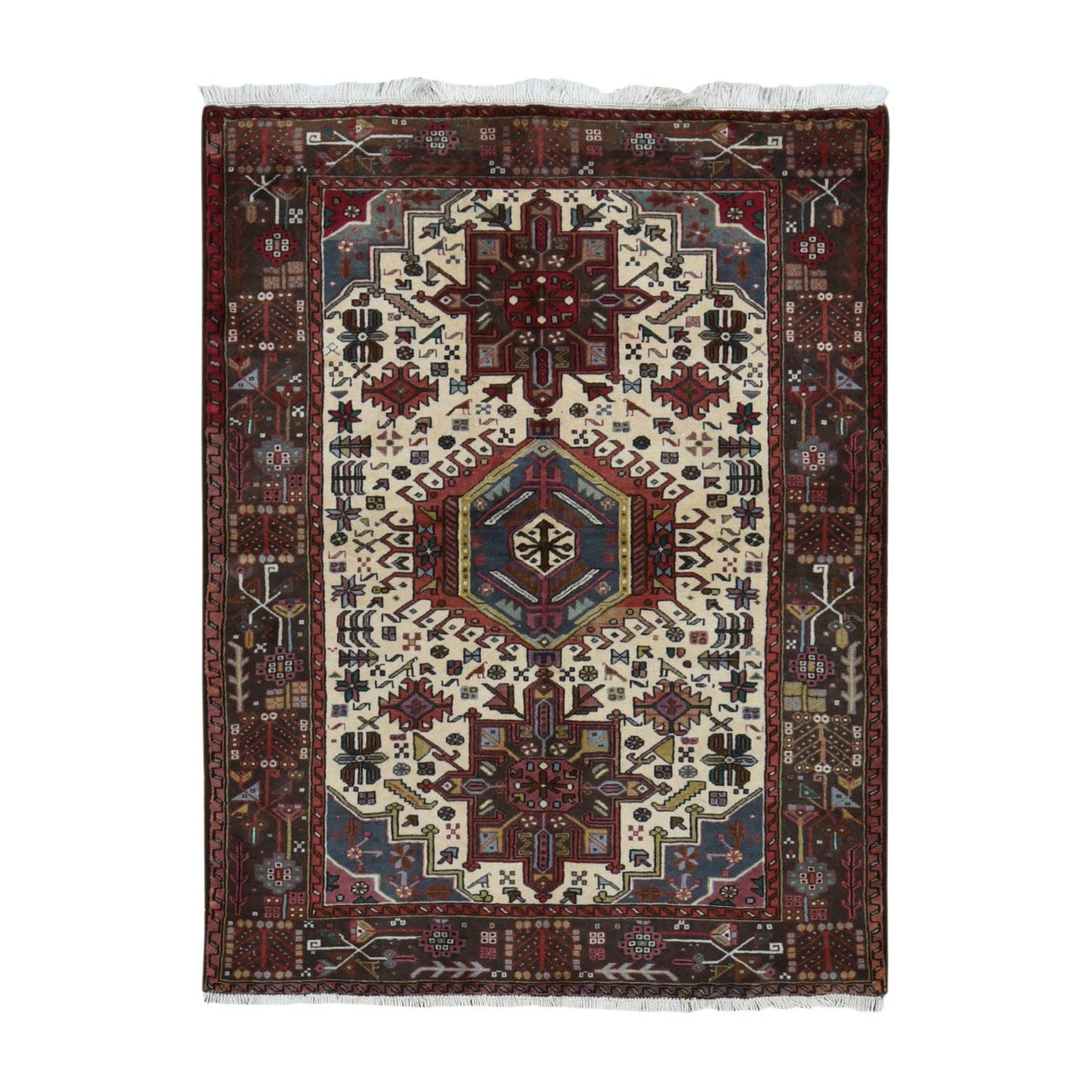 Ivory 5'1" x 6'7" Heriz Hand knotted Wool Rug - Sku: O087585