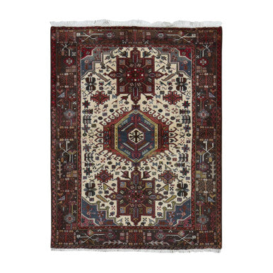 Heriz Wool Hand Knotted Rug Ivory Brown 5.1X6.7 -O087585