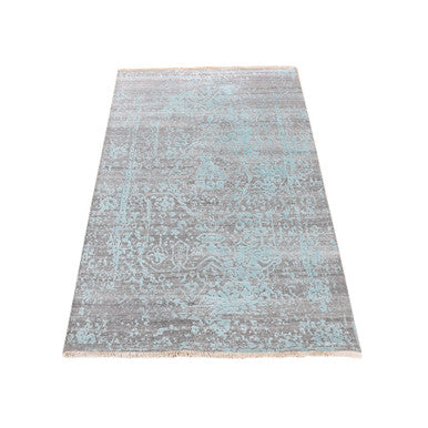 Transitional Wool & Silk Hand Knotted Rug Green No Border 3.0X4.10 -O087602