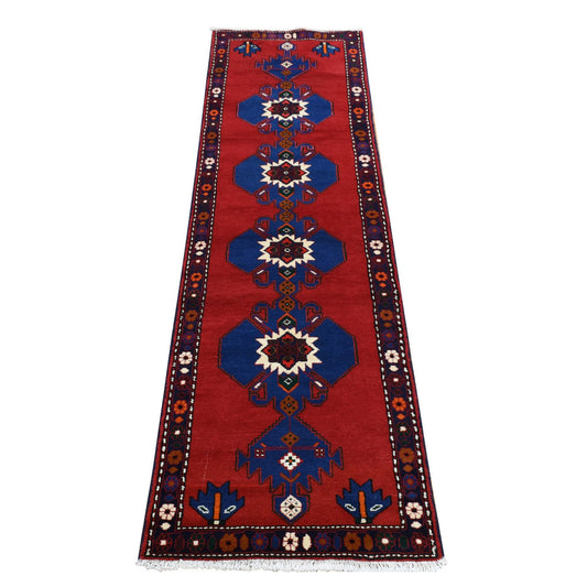 Persian Wool Hand Knotted Rug Red Blue 2.5X9.5 -O087603