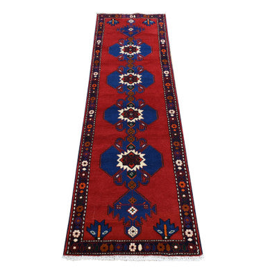 Persian Wool Hand Knotted Rug Red Blue 2.5X9.5 -O087603