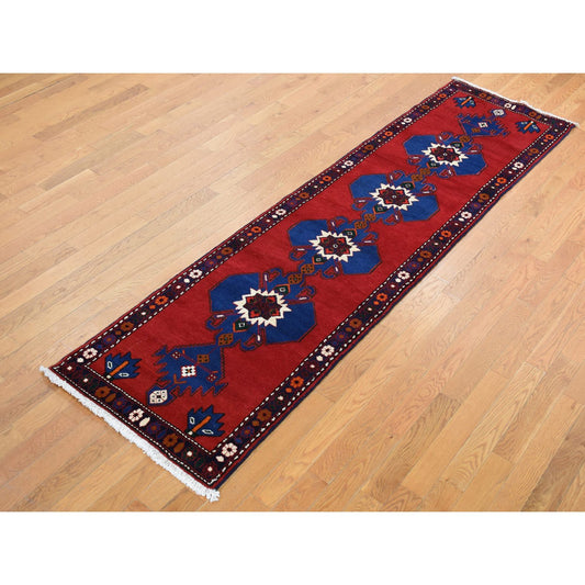 Persian Wool Hand Knotted Rug Red Blue 2.5X9.5 -O087603