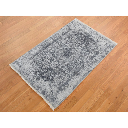 Transitional Wool & Pure Silk Hand Knotted Rug Grey No Border 3.0X4.10 -O087605