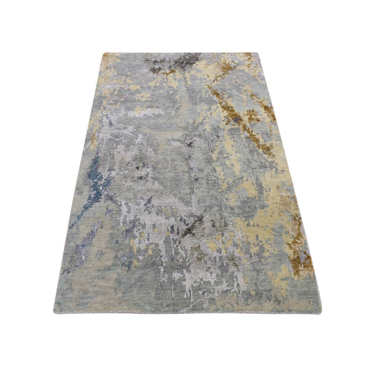 Modern and Contemporary Wool & Silk Hand Knotted Rug Grey No Border 3.0X5.0 -O087607