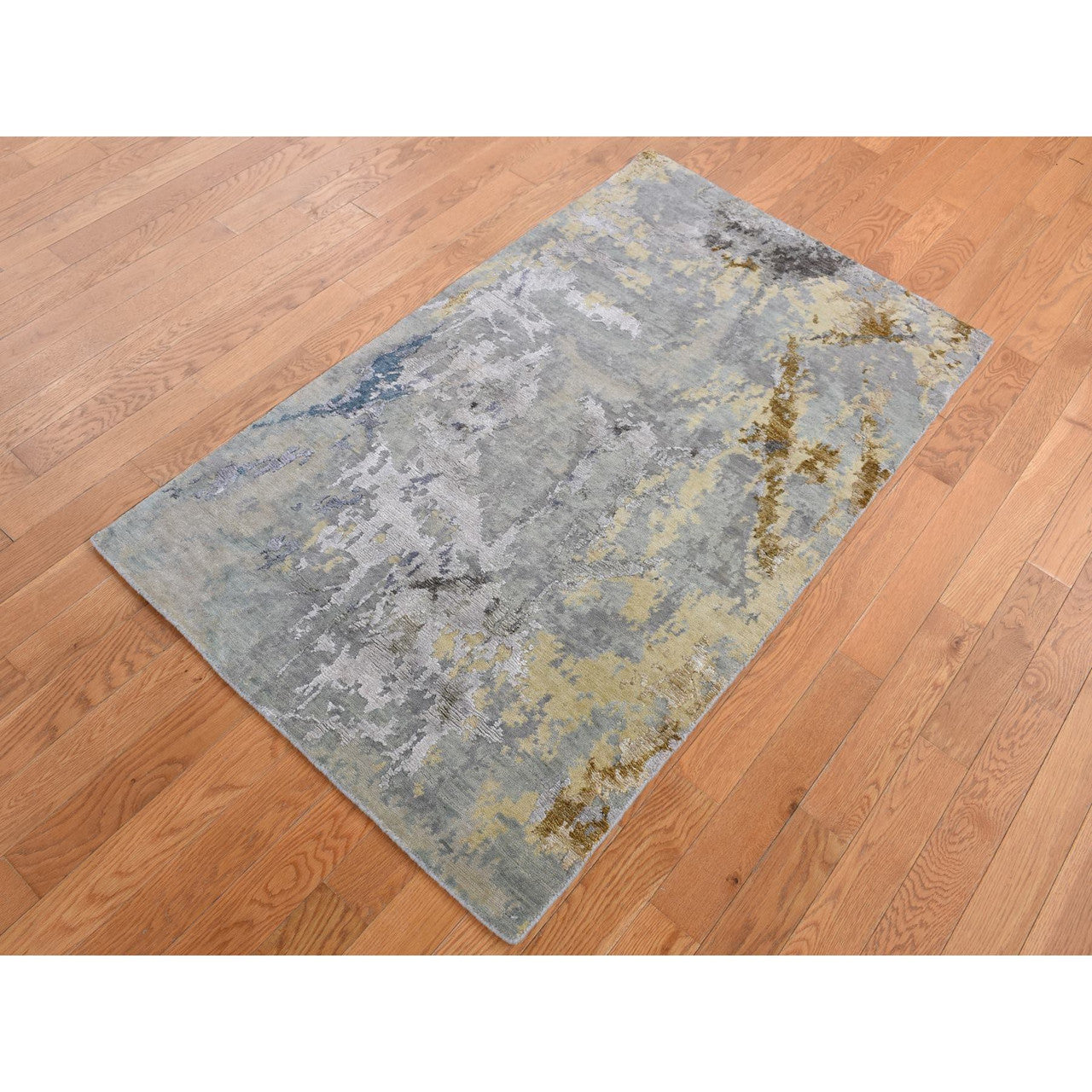 Modern and Contemporary Wool & Silk Hand Knotted Rug Grey No Border 3.0X5.0 -O087607