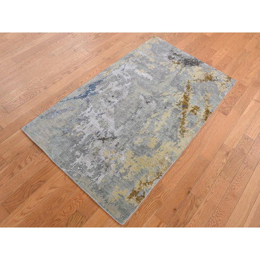 Modern and Contemporary Wool & Silk Hand Knotted Rug Grey No Border 3.0X5.0 -O087607