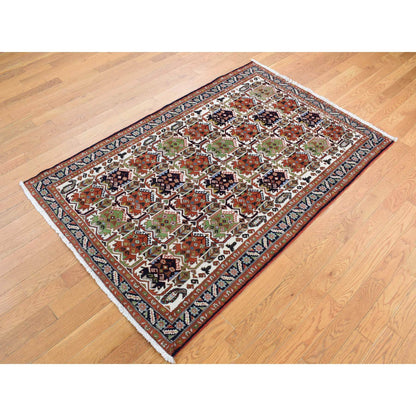 Persian Wool Hand Knotted Rug Ivory Blue 3.10X5.10 -O087608