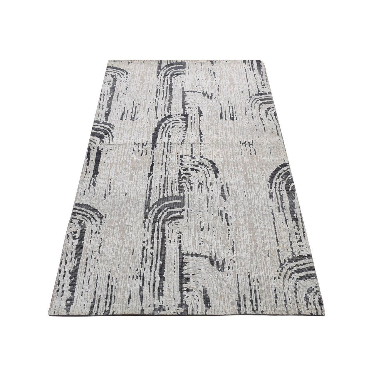 Modern and Contemporary Wool & Pure Silk Hand Knotted Rug Grey No Border 3.0X5.6 -O087609