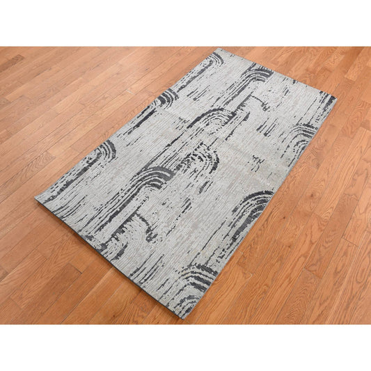 Modern and Contemporary Wool & Pure Silk Hand Knotted Rug Grey No Border 3.0X5.6 -O087609