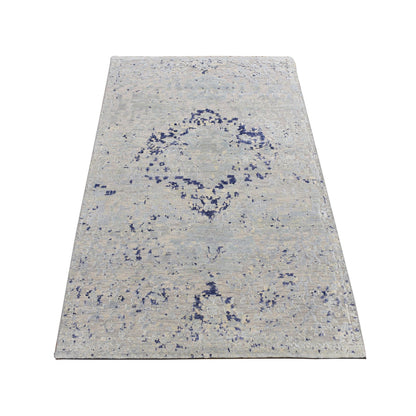 Transitional Wool & Silk Hand Knotted Rug Blue No Border 3.0X4.10 -O087610