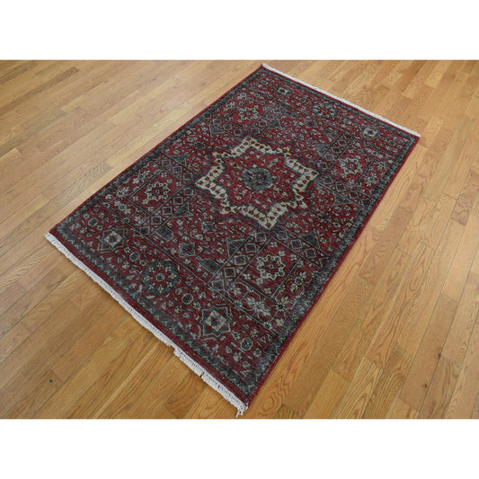 Mamluk Wool Hand Knotted Rug Red Gray 3.10X6.0 -O087611