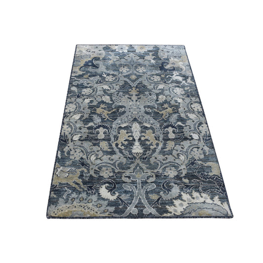Modern and Contemporary Wool & Silk Hand Knotted Rug Grey No Border 3.0X5.0 -O087612