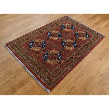 Tribal & Geometric Wool Hand Knotted Rug Red Red 4.1X6.2 -O087613