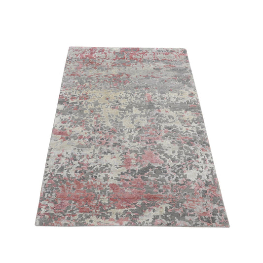 Modern and Contemporary Wool & Silk Hand Knotted Rug Pink No Border 3.0X4.9 -O087614