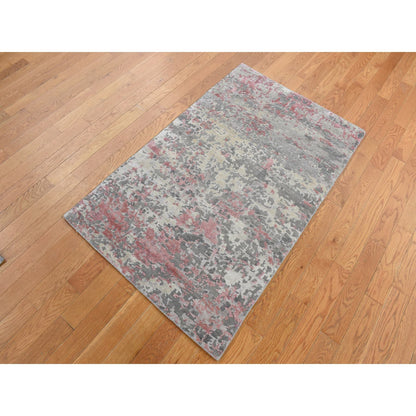 Modern and Contemporary Wool & Silk Hand Knotted Rug Pink No Border 3.0X4.9 -O087614