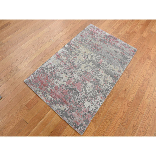 Modern and Contemporary Wool & Silk Hand Knotted Rug Pink No Border 3.0X4.9 -O087614