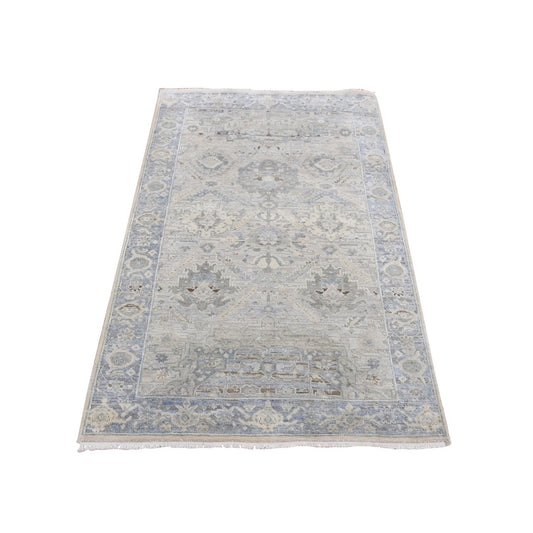 Modern and Contemporary Wool & Pure Silk Hand Knotted Rug Blue Blue 3.0X5.3 -O087615
