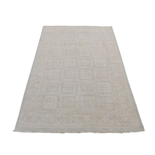 Khotan and Samarkand Wool Hand Knotted Rug Beige Cream Color 4.0X6.0 -O087616