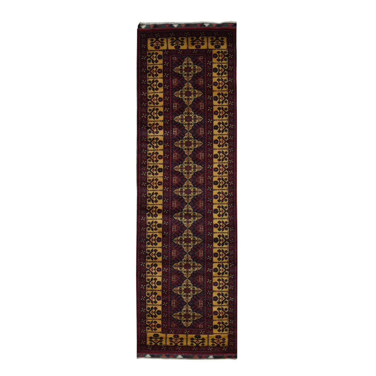 Red 3'0" x 10'2" Tribal & Geometric Hand knotted Wool Rug - Sku: O087617