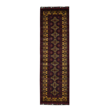 Tribal & Geometric Wool Hand Knotted Rug Red Yellow 3.0X10.2 -O087617