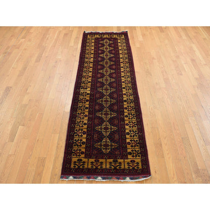 Tribal & Geometric Wool Hand Knotted Rug Red Yellow 3.0X10.2 -O087617