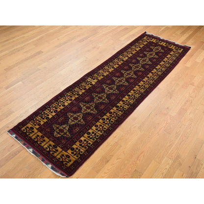 Tribal & Geometric Wool Hand Knotted Rug Red Yellow 3.0X10.2 -O087617