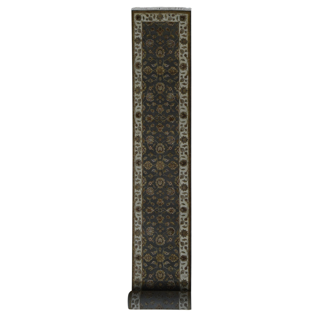 Gray 2'6" x 20'0" Rajasthan Hand knotted Wool/Silk Rug - Sku: O087619