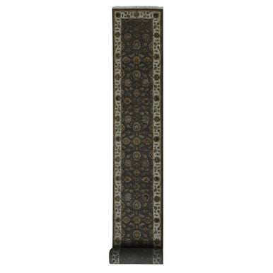 Rajasthan Wool & Silk Hand Knotted Rug Grey Ivory 2.6X20.0 -O087619