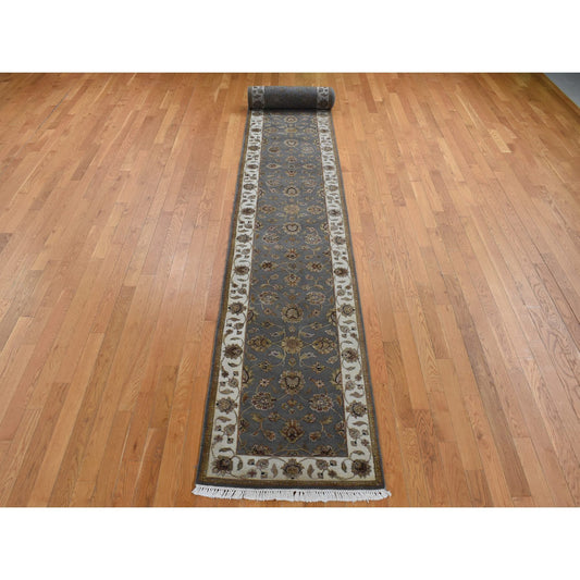 Rajasthan Wool & Silk Hand Knotted Rug Grey Ivory 2.6X20.0 -O087619