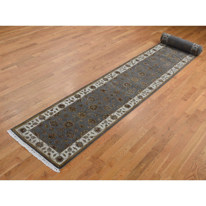 Rajasthan Wool & Silk Hand Knotted Rug Grey Ivory 2.6X20.0 -O087619