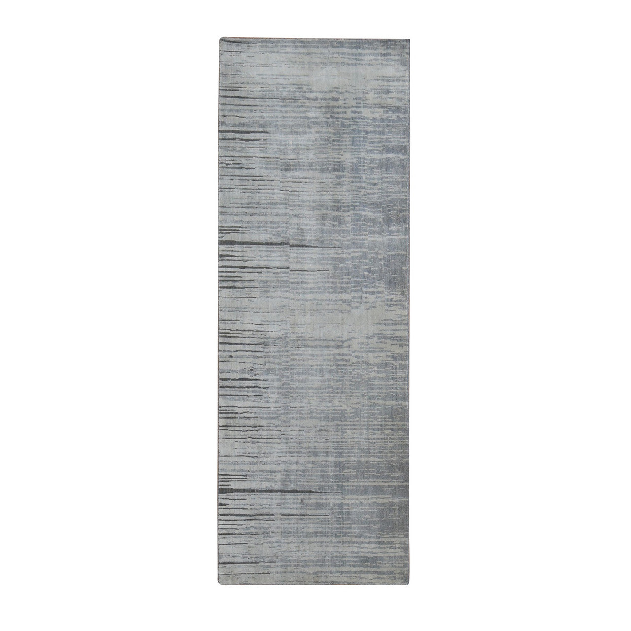 Gray 3'0" x 9'0" Modern and Contemporary Hand knotted Silk Rug - Sku: O087620