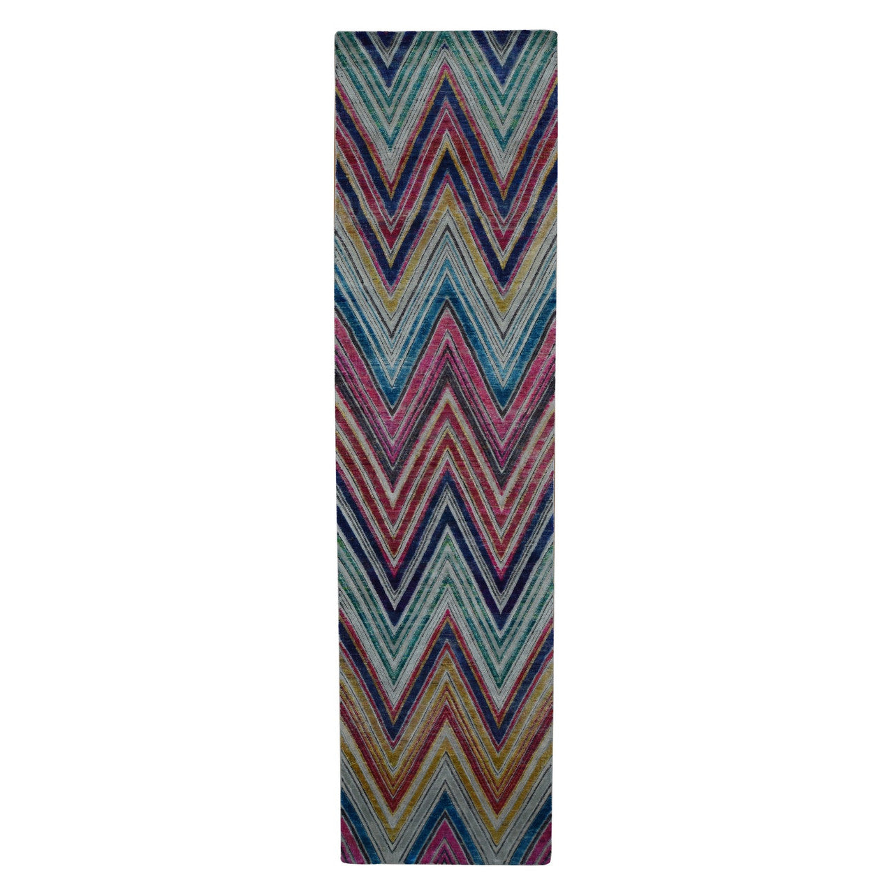 Pink 3'0" x 12'3" Modern and Contemporary & Sari Hand knotted Wool/Silk Rug - Sku: O087621