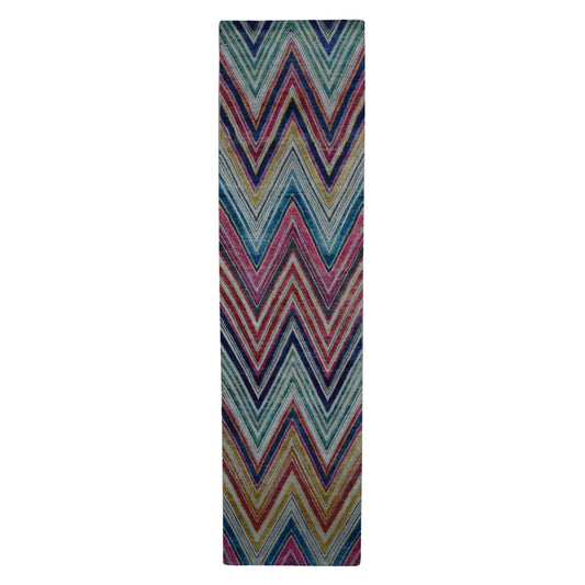 Modern and Contemporary Wool & Sari Silk Hand Knotted Rug Pink No Border 3.0X12.3 -O087621