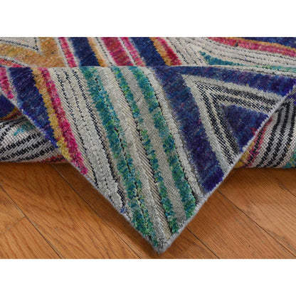 Modern and Contemporary Wool & Sari Silk Hand Knotted Rug Pink No Border 3.0X12.3 -O087621
