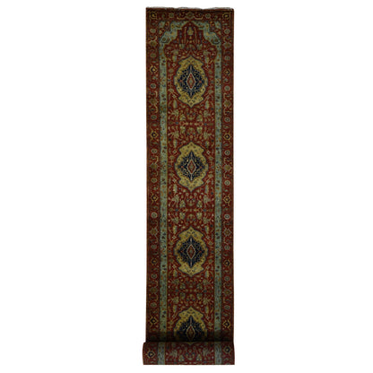 Heriz Wool Hand Knotted Rug Red Green 2.7X17.7 -O087623