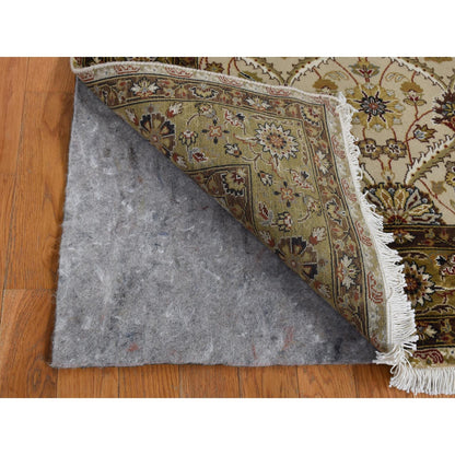 Fine Oriental Wool & Silk Hand Knotted Rug Brown Green 3.6X10.3 -O087624
