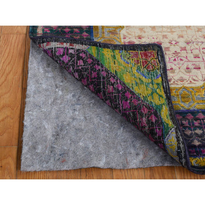 Mamluk Wool & Sari Silk Hand Knotted Rug Yellow No Border 3.1X19.3 -O087625