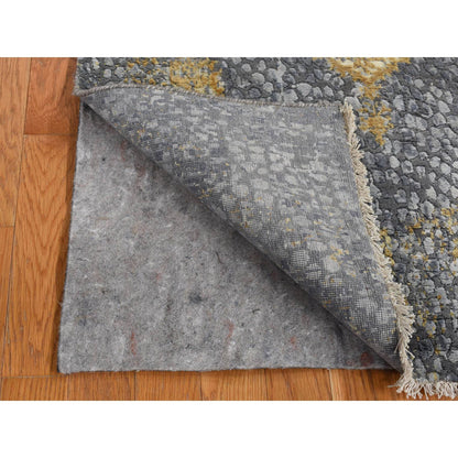 Transitional Wool & Pure Silk Hand Knotted Rug Grey No Border 3.0X8.0 -O087627