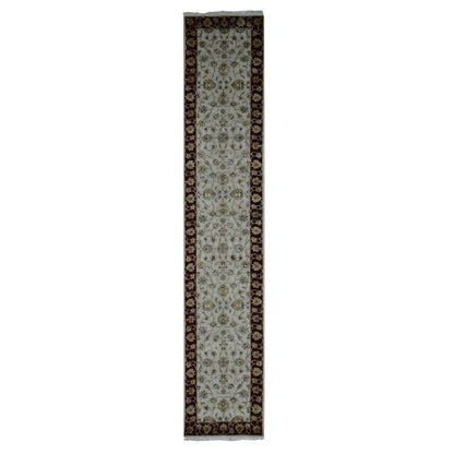 Rajasthan Wool & Silk Hand Knotted Rug Ivory Red 2.8X14.1 -O087628