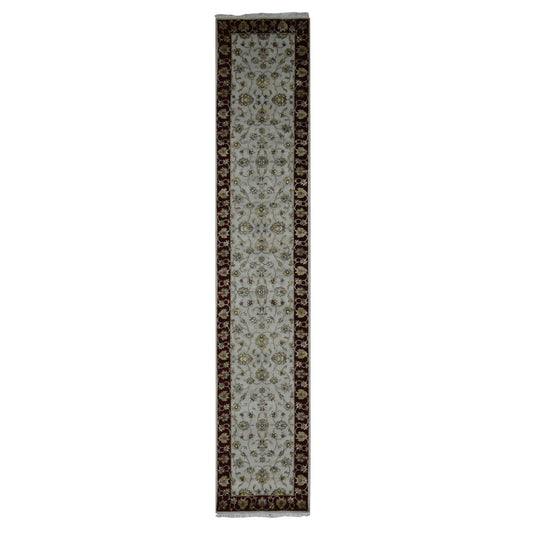Rajasthan Wool & Silk Hand Knotted Rug Ivory Red 2.8X14.1 -O087628