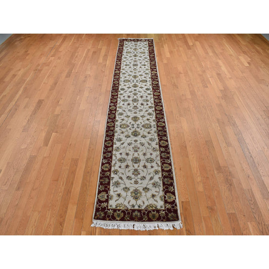 Rajasthan Wool & Silk Hand Knotted Rug Ivory Red 2.8X14.1 -O087628