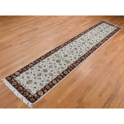 Rajasthan Wool & Silk Hand Knotted Rug Ivory Red 2.8X14.1 -O087628
