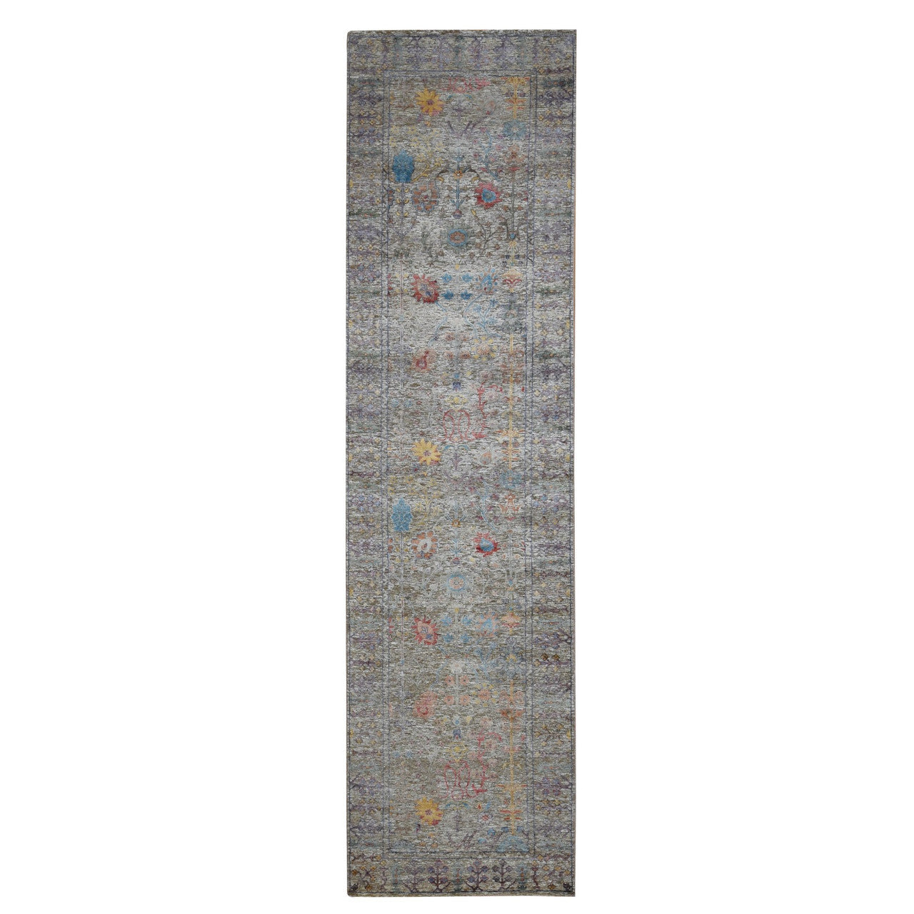 Brown 3'1" x 12'0" Transitional Hand knotted Wool/Silk Rug - Sku: O087629