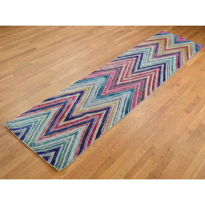 Modern and Contemporary Wool & Silk Hand Knotted Rug Red No Border 3.0X11.10 -O087630