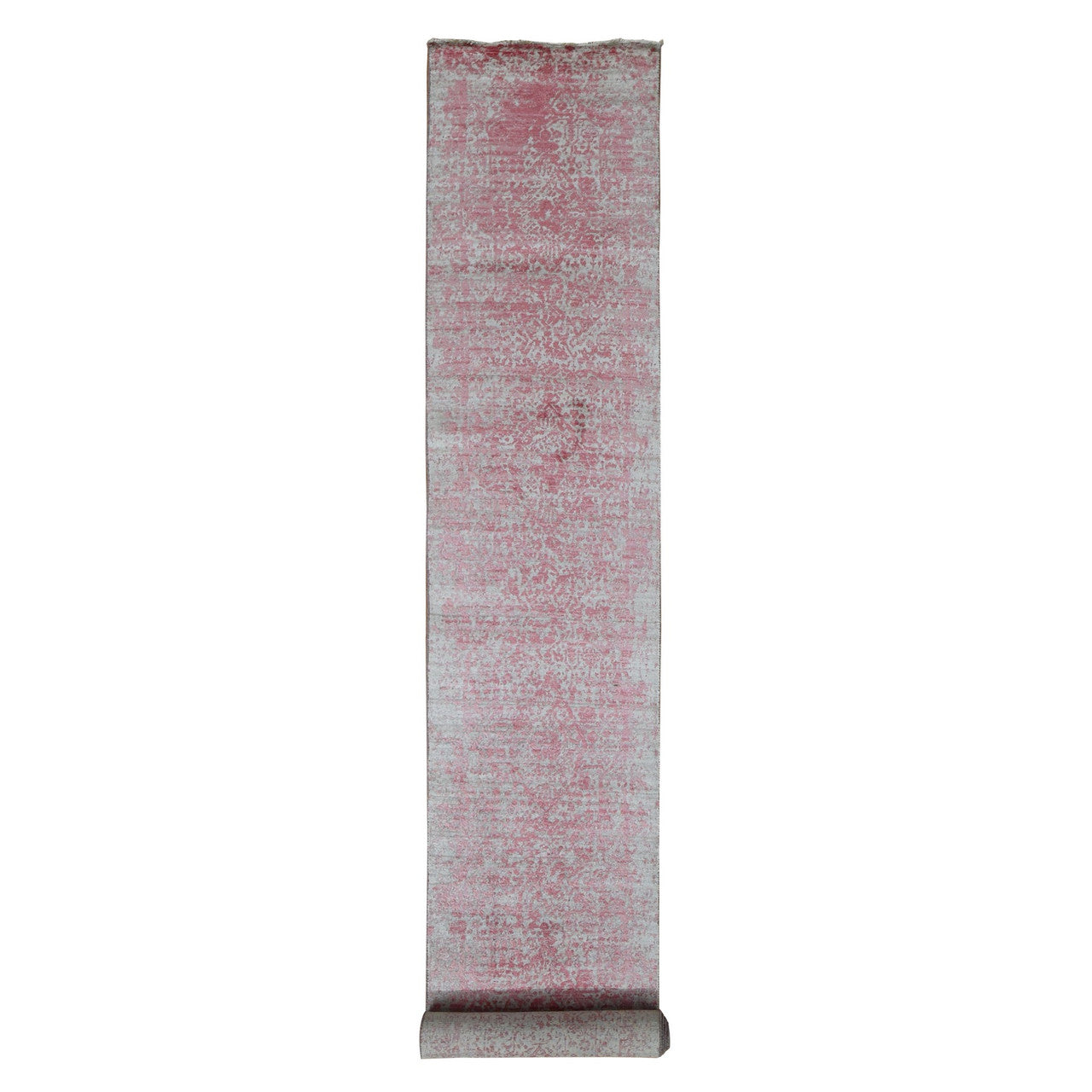 Pink 2'5" x 15'7" Transitional & Pure Hand knotted Wool/Silk Rug - Sku: O087631
