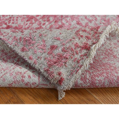 Transitional Wool & Pure Silk Hand Knotted Rug Pink No Border 2.5X15.7 -O087631